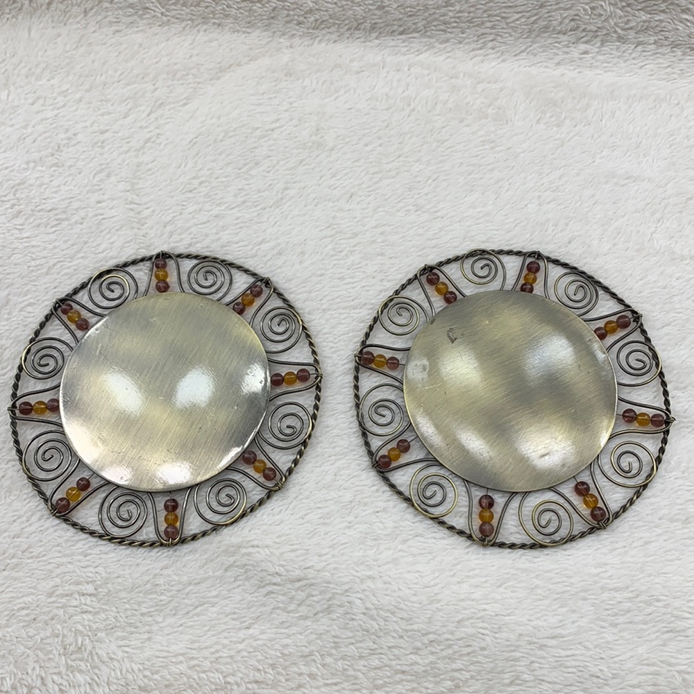 Pair of Vintage Whimsical Metal & Bead Candle Holders
